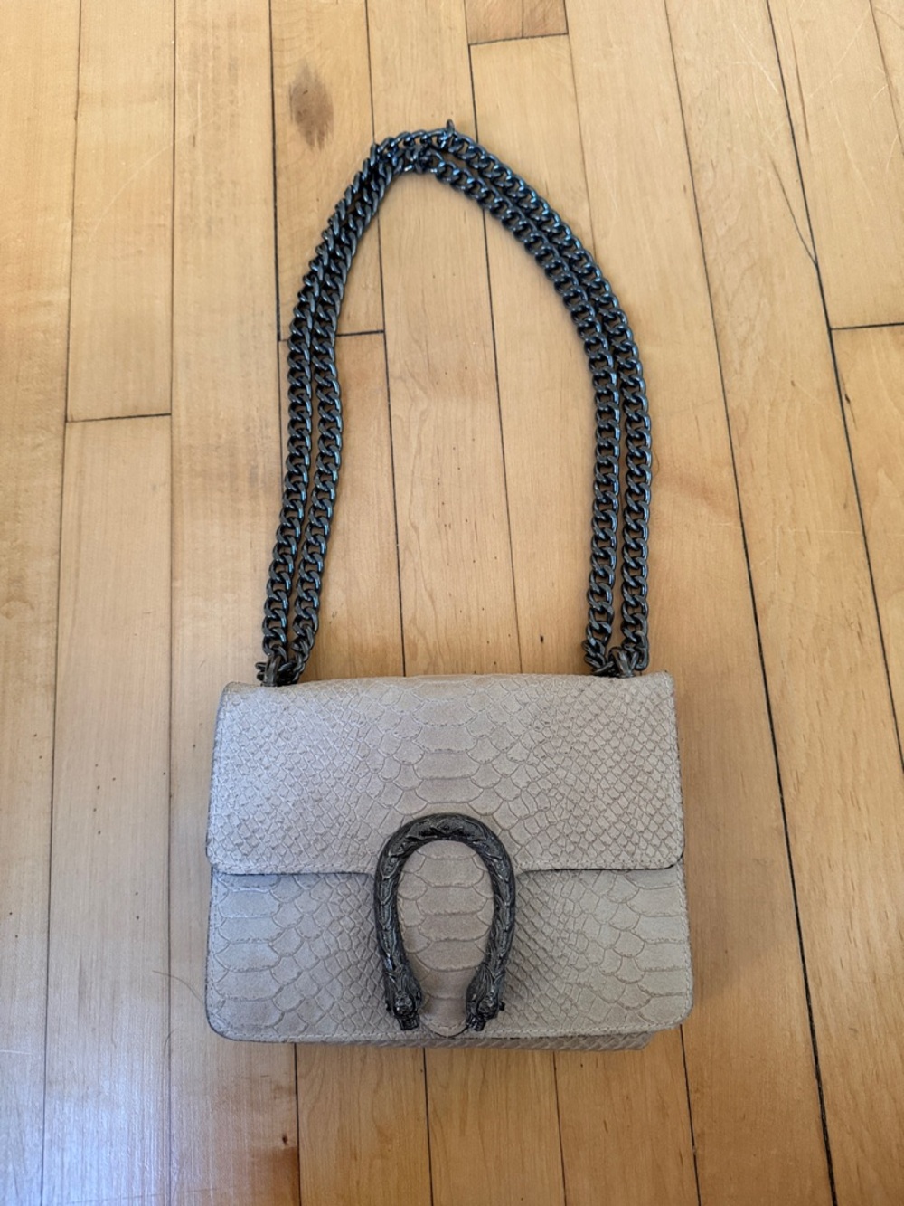 Snakeskin Shoulder Bag with Gunmetal Chain